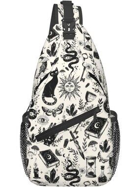 Unisex Bohemia Board Skeletons Sling Backpack Chest Hiking Travel Crossbody Bag
